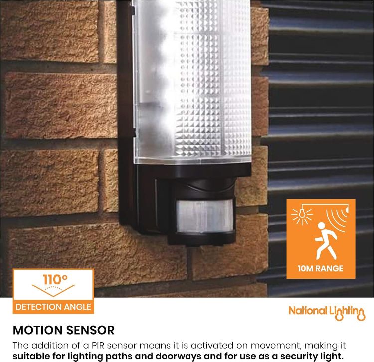 Picture of National Lighting Motion Outdoor Lights Mains Powered - PIR Lights Outdoor - Bulkhead Wall Lights with Motion Sensor - IP44 Rated Security Lights - Black Finish - E27 LED Compatible 