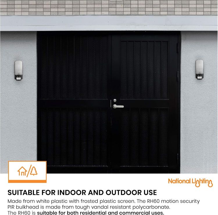 Picture of National Lighting Motion Outdoor Lights Mains Powered - PIR Lights Outdoor - Bulkhead Wall Lights with Motion Sensor - IP44 Rated Security Lights - Black Finish - E27 LED Compatible 