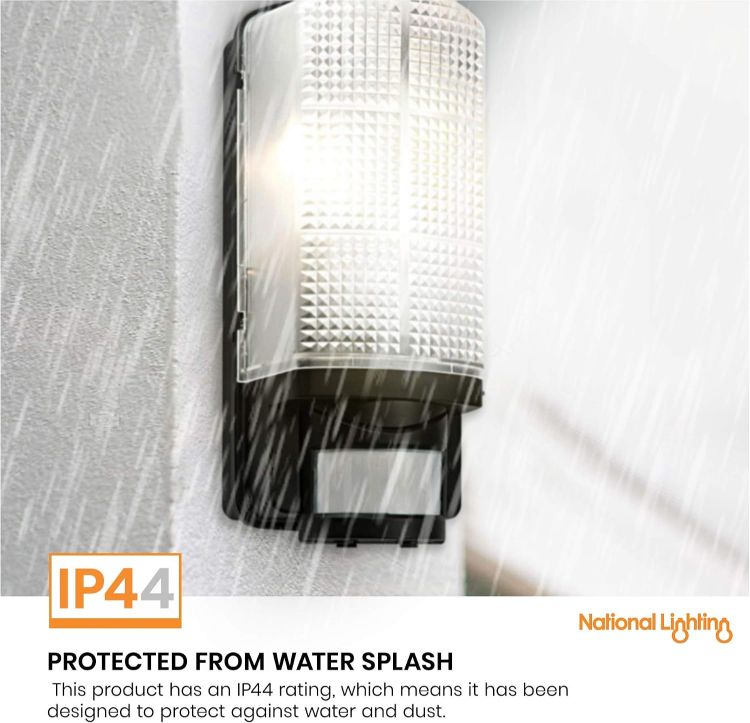 Picture of National Lighting Motion Outdoor Lights Mains Powered - PIR Lights Outdoor - Bulkhead Wall Lights with Motion Sensor - IP44 Rated Security Lights - Black Finish - E27 LED Compatible 