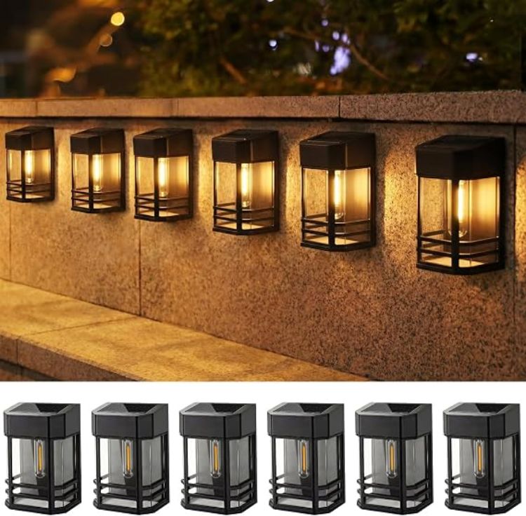 Picture of  Solar Fence Lights Outdoor Garden, 2 Packs LED Retro Solar Wall Lights Outdoor Waterproof, Auto On/Off Fence Lights Solar Powered for Patio Decking Gate Yard Stair Decoration(Warm White) 