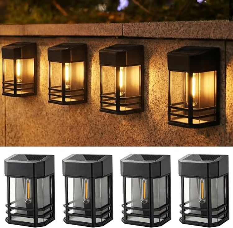 Picture of  Solar Fence Lights Outdoor Garden, 2 Packs LED Retro Solar Wall Lights Outdoor Waterproof, Auto On/Off Fence Lights Solar Powered for Patio Decking Gate Yard Stair Decoration(Warm White) 