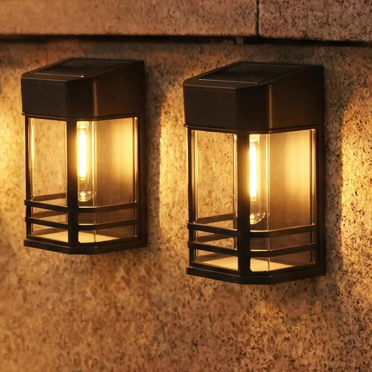 Picture of  Solar Fence Lights Outdoor Garden, 2 Packs LED Retro Solar Wall Lights Outdoor Waterproof, Auto On/Off Fence Lights Solar Powered for Patio Decking Gate Yard Stair Decoration(Warm White) 