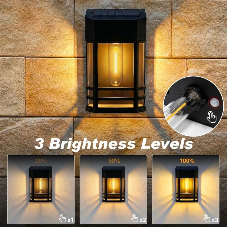 Picture of  Solar Fence Lights Outdoor Garden, 2 Packs LED Retro Solar Wall Lights Outdoor Waterproof, Auto On/Off Fence Lights Solar Powered for Patio Decking Gate Yard Stair Decoration(Warm White) 