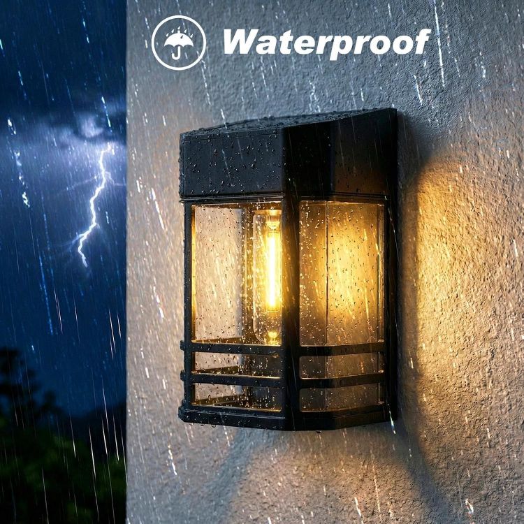 Picture of  Solar Fence Lights Outdoor Garden, 2 Packs LED Retro Solar Wall Lights Outdoor Waterproof, Auto On/Off Fence Lights Solar Powered for Patio Decking Gate Yard Stair Decoration(Warm White) 