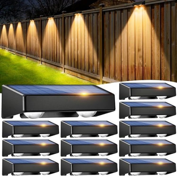 Picture of Solar Fence Lights 4 Pack 9 Colors&11 Modes Solar Lights Outdoor Garden Waterproof RGB Solar Wall Lights for Backyard,Step Railing,Pathway,Patio,Garden,Fence Decoration