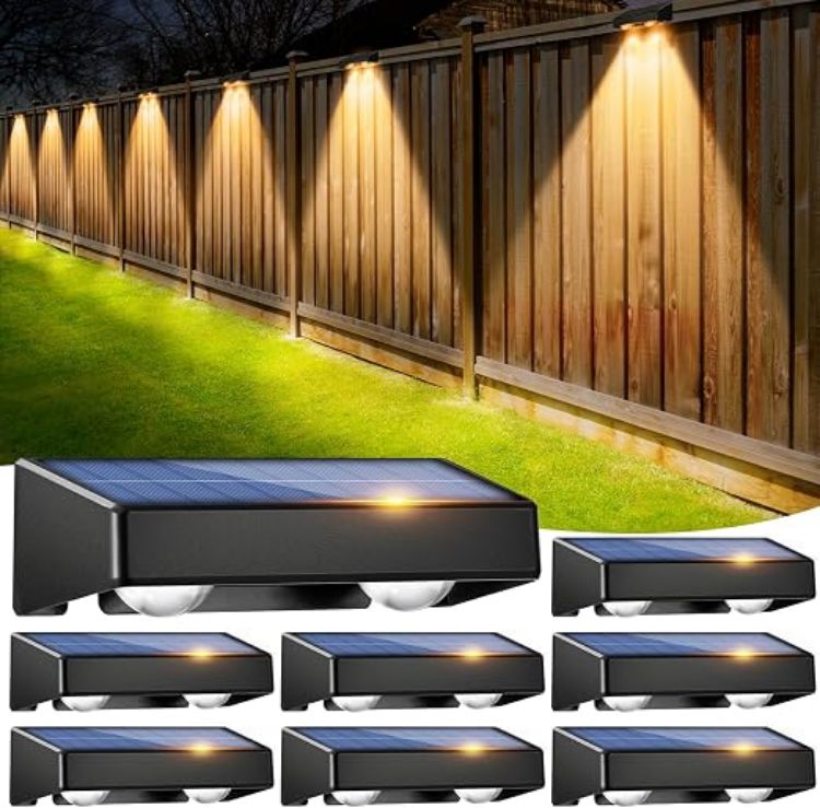 Picture of Solar Fence Lights 4 Pack 9 Colors&11 Modes Solar Lights Outdoor Garden Waterproof RGB Solar Wall Lights for Backyard,Step Railing,Pathway,Patio,Garden,Fence Decoration
