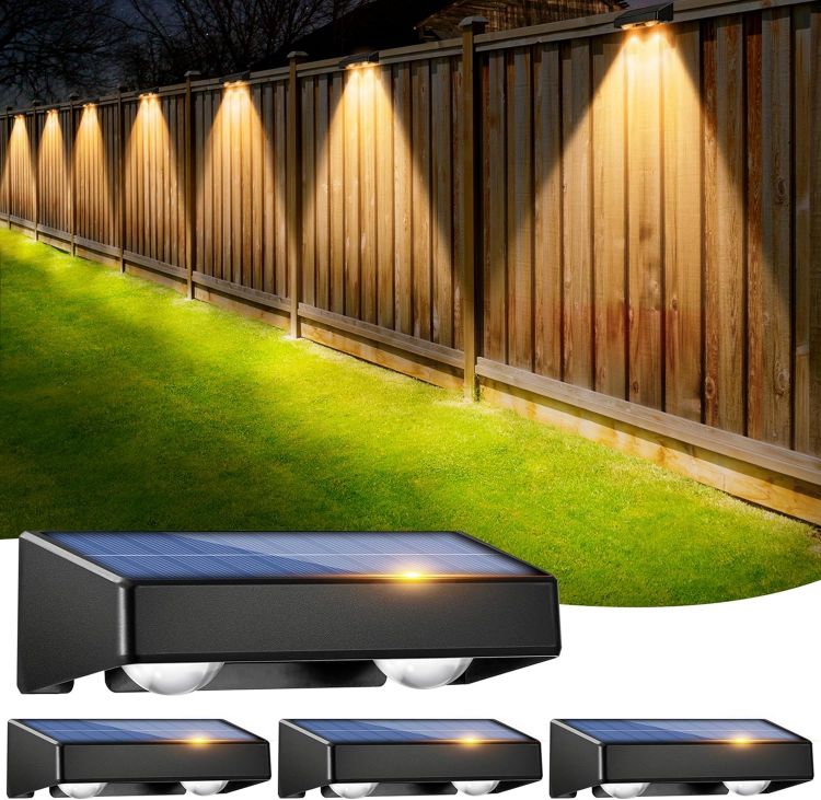Picture of Solar Fence Lights 4 Pack 9 Colors&11 Modes Solar Lights Outdoor Garden Waterproof RGB Solar Wall Lights for Backyard,Step Railing,Pathway,Patio,Garden,Fence Decoration