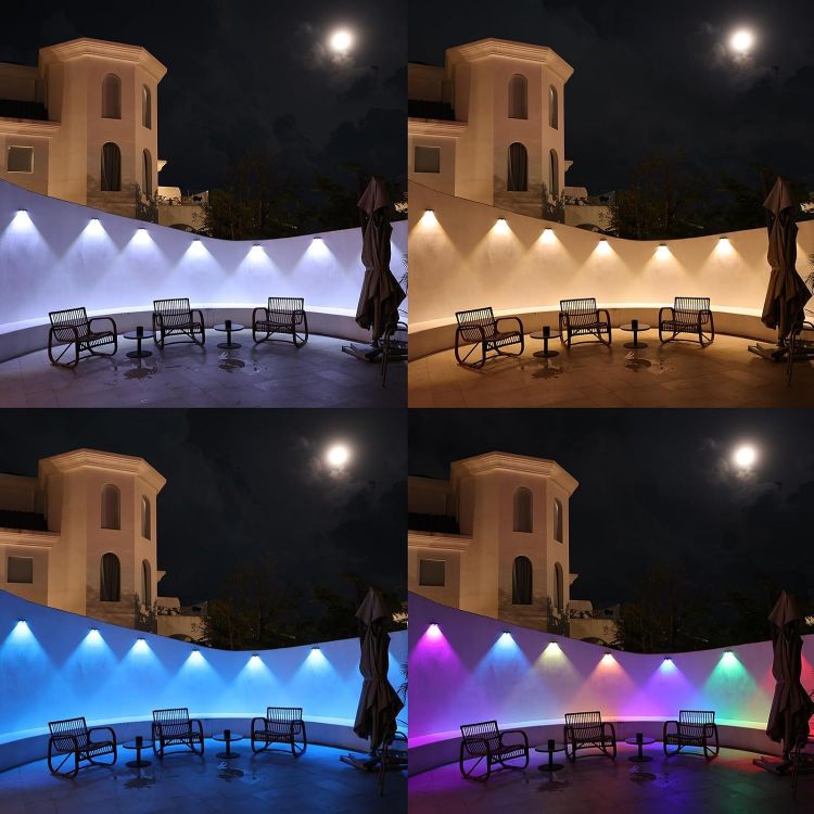 Picture of Solar Fence Lights 4 Pack 9 Colors&11 Modes Solar Lights Outdoor Garden Waterproof RGB Solar Wall Lights for Backyard,Step Railing,Pathway,Patio,Garden,Fence Decoration
