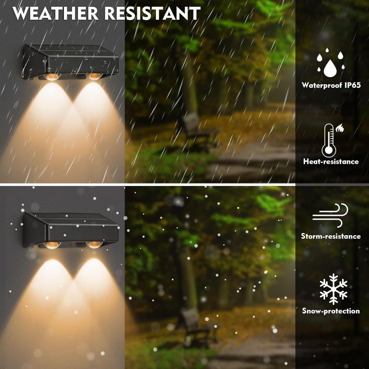 Picture of Solar Fence Lights 4 Pack 9 Colors&11 Modes Solar Lights Outdoor Garden Waterproof RGB Solar Wall Lights for Backyard,Step Railing,Pathway,Patio,Garden,Fence Decoration
