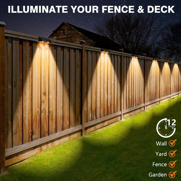 Picture of Solar Fence Lights 4 Pack 9 Colors&11 Modes Solar Lights Outdoor Garden Waterproof RGB Solar Wall Lights for Backyard,Step Railing,Pathway,Patio,Garden,Fence Decoration