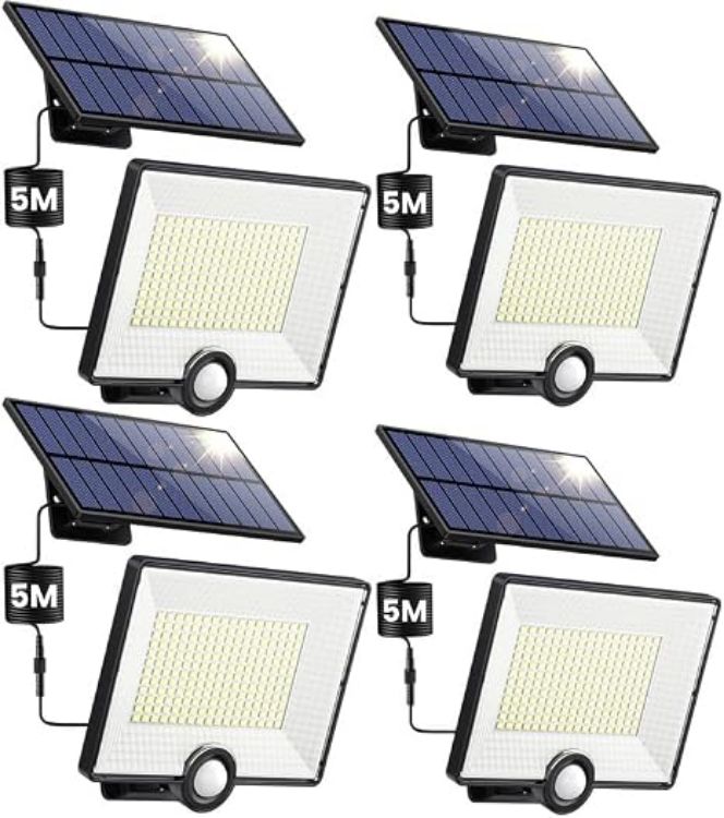 Picture of Solar Lights Outdoor with Split Panel, 204LED Solar Security Lights with PIR Motion Sensor, 270°Wide Angle 3 Modes Solar Powered Garden Lights IP65 Wall Lights for Garden Garage