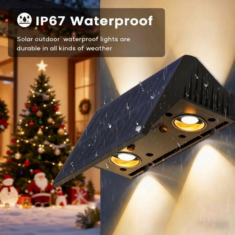 Picture of Solar Fence Lights Outdoor Garden, Ambient Atmosphere, 4-Pack Warm White, Up & Down Solar Wall Lights Outdoor, Waterproof, Fence Lights Solar Powered for Yard/Pool/Porch 