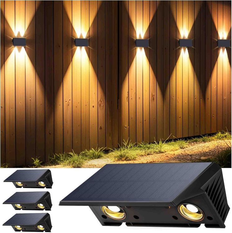 Picture of Solar Fence Lights Outdoor Garden, Ambient Atmosphere, 4-Pack Warm White, Up & Down Solar Wall Lights Outdoor, Waterproof, Fence Lights Solar Powered for Yard/Pool/Porch 