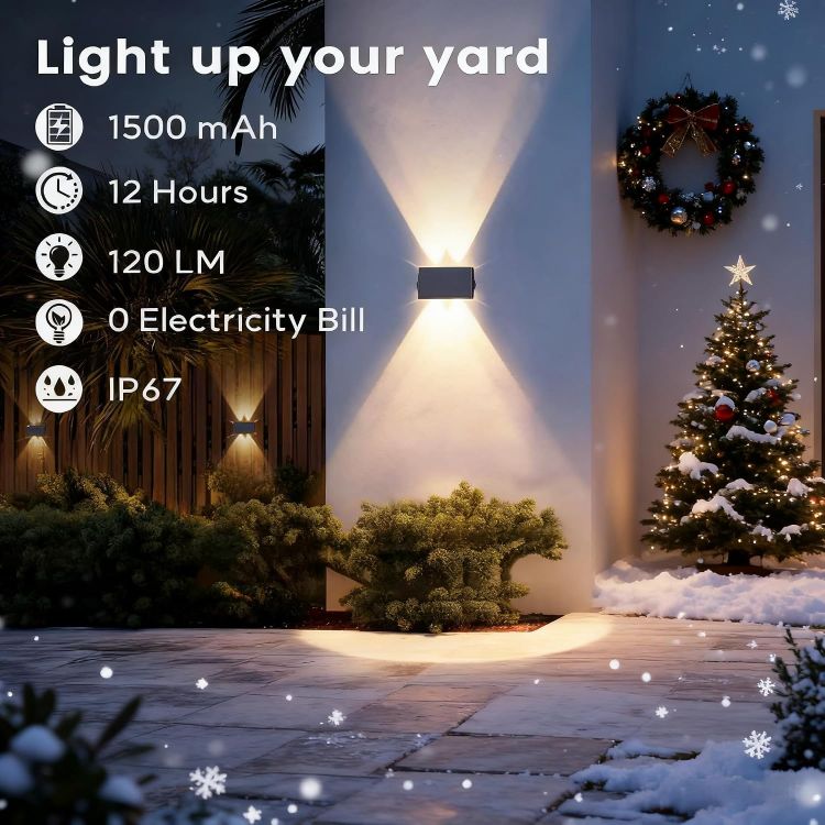 Picture of Solar Fence Lights Outdoor Garden, Ambient Atmosphere, 4-Pack Warm White, Up & Down Solar Wall Lights Outdoor, Waterproof, Fence Lights Solar Powered for Yard/Pool/Porch 