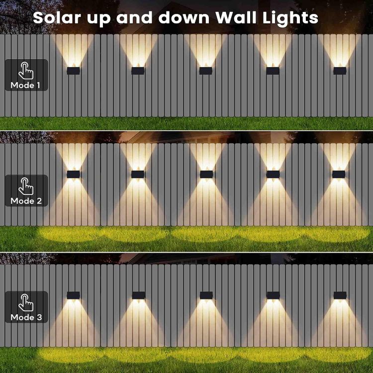 Picture of Solar Fence Lights Outdoor Garden, Ambient Atmosphere, 4-Pack Warm White, Up & Down Solar Wall Lights Outdoor, Waterproof, Fence Lights Solar Powered for Yard/Pool/Porch 