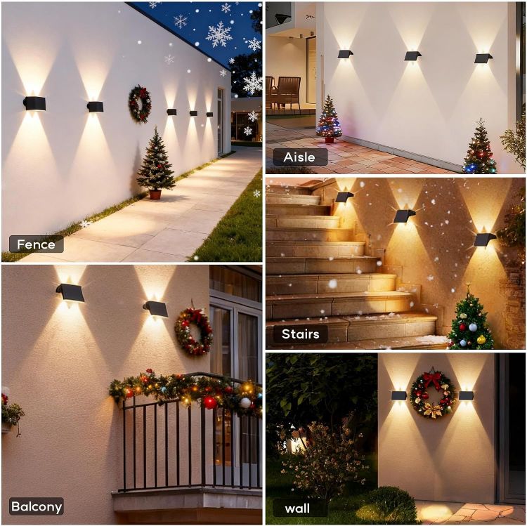 Picture of Solar Fence Lights Outdoor Garden, Ambient Atmosphere, 4-Pack Warm White, Up & Down Solar Wall Lights Outdoor, Waterproof, Fence Lights Solar Powered for Yard/Pool/Porch 