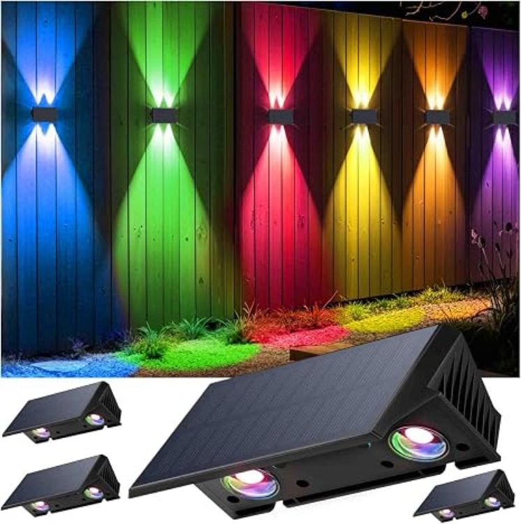 Picture of Solar Fence Lights Outdoor Garden, Ambient Atmosphere, 4-Pack Warm White, Up & Down Solar Wall Lights Outdoor, Waterproof, Fence Lights Solar Powered for Yard/Pool/Porch 