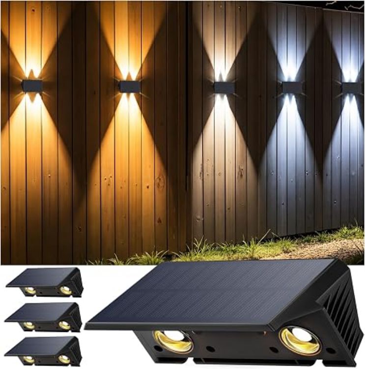 Picture of Solar Fence Lights Outdoor Garden, Ambient Atmosphere, 4-Pack Warm White, Up & Down Solar Wall Lights Outdoor, Waterproof, Fence Lights Solar Powered for Yard/Pool/Porch 