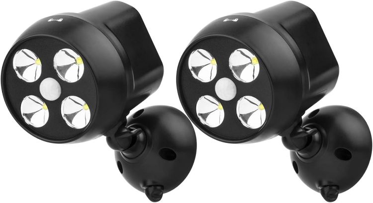 Picture of Battery Powered Outdoor Security Lights, 2 Pack, PIR Motion Sensor Cover 2 Outdoor Areas at Once, 120° Detection Angle, Up to 5 m Range, No-Wiring Installation, 20-Second Auto Shut-Off