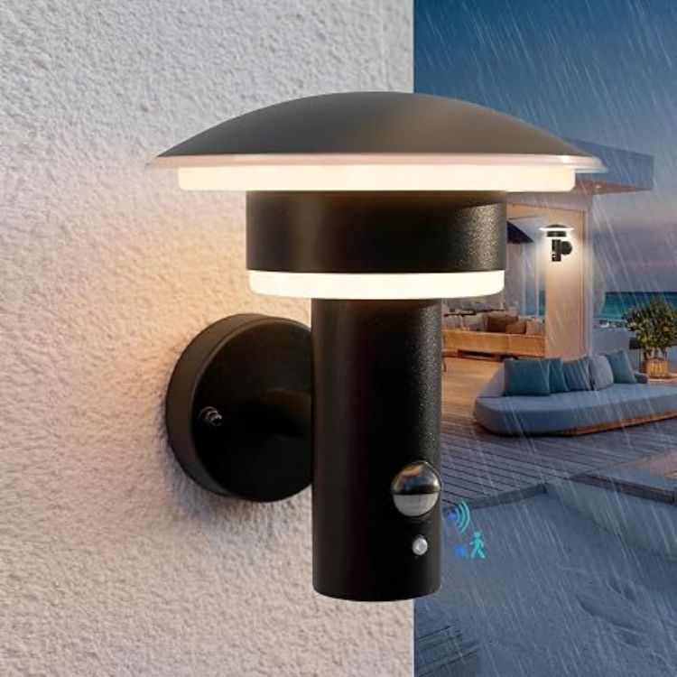 Picture of Lighting 9W LED Outdoor Light with Motion Sensor,4 Modes,Silver  SUS316 Stainless Steel, IP54 Waterproof, PIR Wall Light for Porch Garage Patio Front Door, 3000K 1000LM, 230V Mains Powered