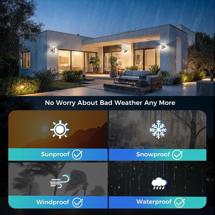 Picture of Lighting 9W LED Outdoor Light with Motion Sensor,4 Modes,Silver  SUS316 Stainless Steel, IP54 Waterproof, PIR Wall Light for Porch Garage Patio Front Door, 3000K 1000LM, 230V Mains Powered