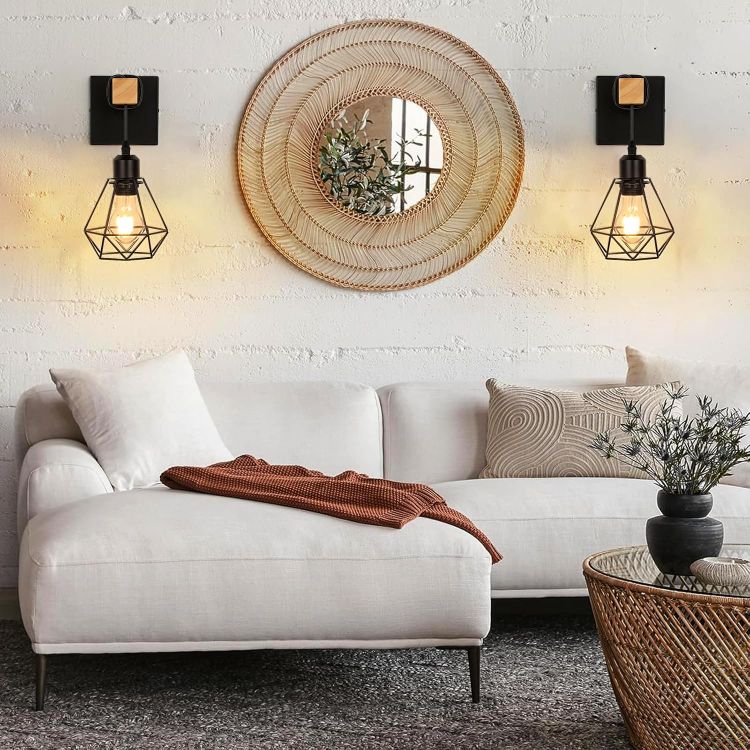 Picture of Wall Lights Indoor, Vintage Wood Lamp Black Brown, E27 Sconce Lights, Industrial Wall Mounted Lights Fittings, Rustic Lighting Fixtures for Living Room Bedrooms Hallway Stair 