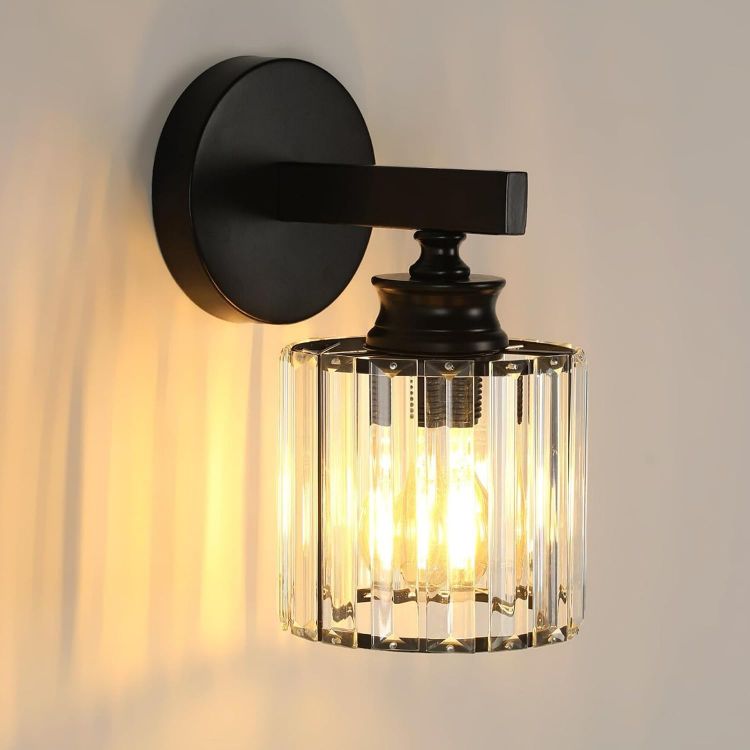 Picture of Modern Crystal Wall Light, E27 Black Crystal Wall Sconce Lamp  Wall Lighting Fixture For Bedroom, Living Room And Hallway With Elegant Crystal Design