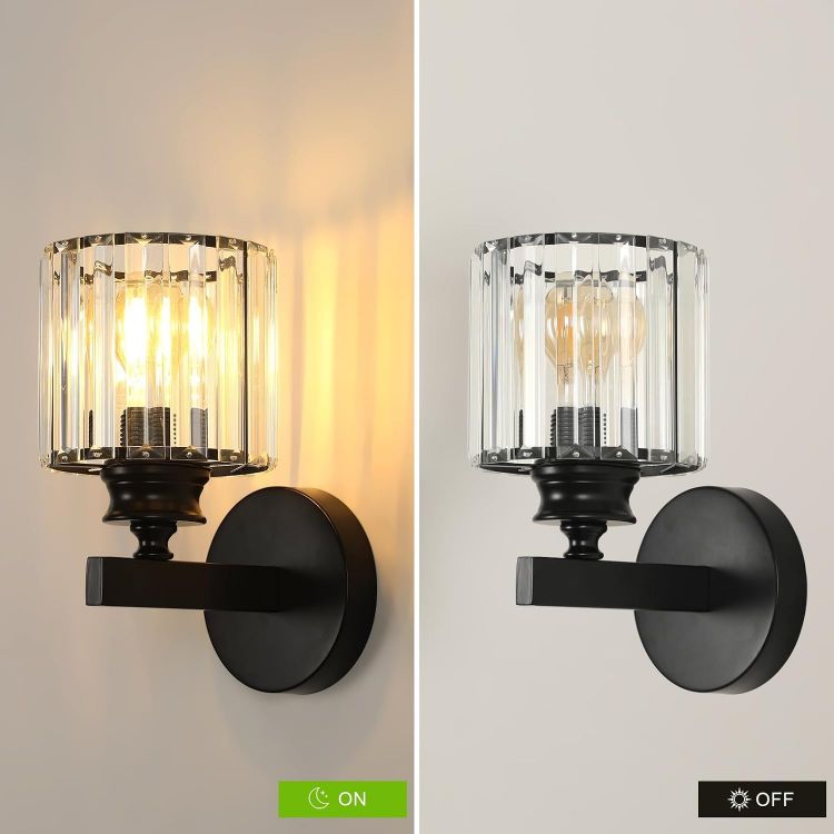 Picture of Modern Crystal Wall Light, E27 Black Crystal Wall Sconce Lamp  Wall Lighting Fixture For Bedroom, Living Room And Hallway With Elegant Crystal Design