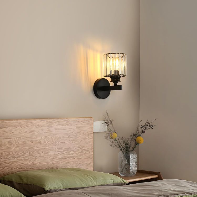 Picture of Modern Crystal Wall Light, E27 Black Crystal Wall Sconce Lamp  Wall Lighting Fixture For Bedroom, Living Room And Hallway With Elegant Crystal Design