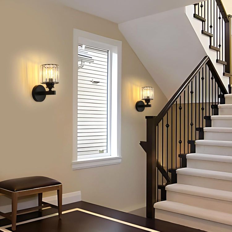 Picture of Modern Crystal Wall Light, E27 Black Crystal Wall Sconce Lamp  Wall Lighting Fixture For Bedroom, Living Room And Hallway With Elegant Crystal Design