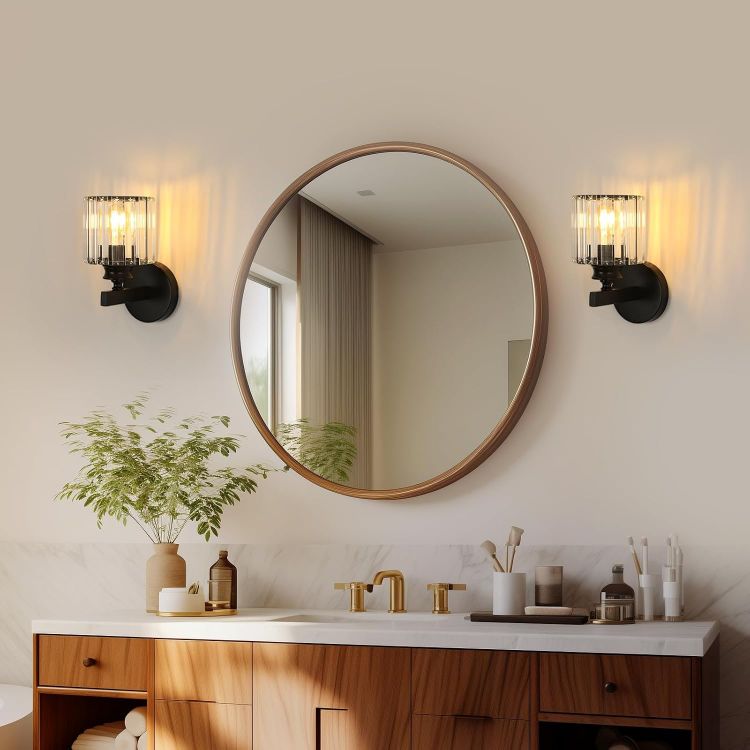Picture of Modern Crystal Wall Light, E27 Black Crystal Wall Sconce Lamp  Wall Lighting Fixture For Bedroom, Living Room And Hallway With Elegant Crystal Design