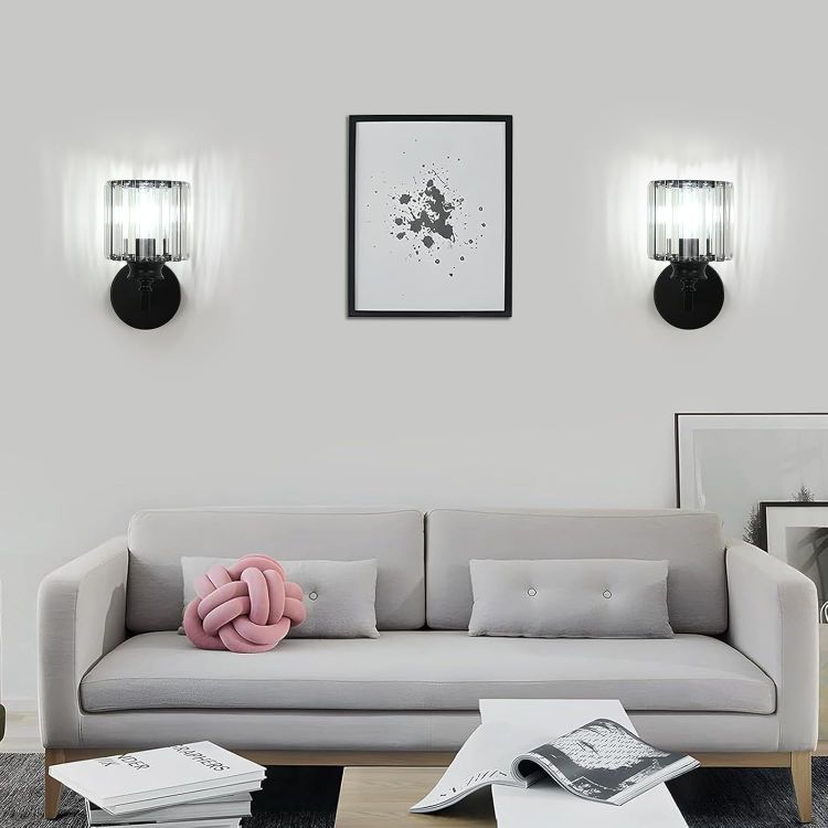 Picture of Modern Crystal Wall Light, E27 Black Crystal Wall Sconce Lamp  Wall Lighting Fixture For Bedroom, Living Room And Hallway With Elegant Crystal Design