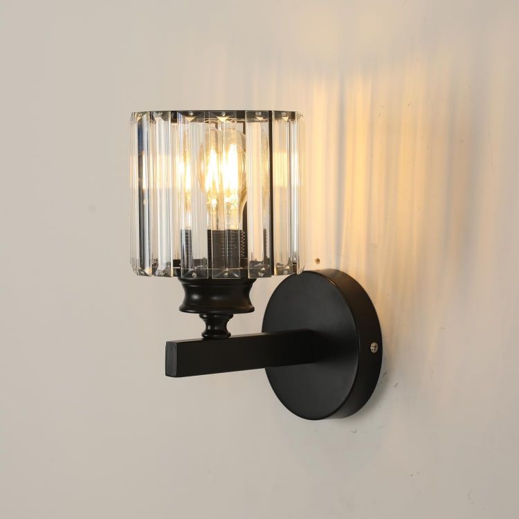 Picture of Modern Crystal Wall Light, E27 Black Crystal Wall Sconce Lamp  Wall Lighting Fixture For Bedroom, Living Room And Hallway With Elegant Crystal Design