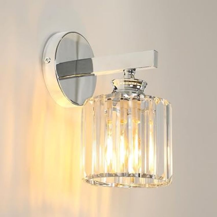 Picture of Modern Crystal Wall Light, E27 Black Crystal Wall Sconce Lamp  Wall Lighting Fixture For Bedroom, Living Room And Hallway With Elegant Crystal Design