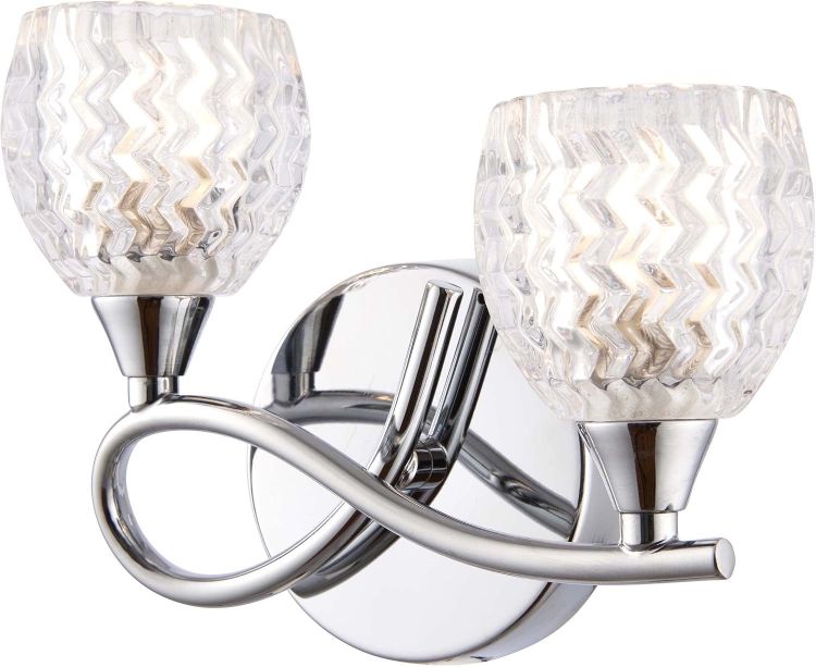 Picture of Decorative Wall Light – Dimmable Indoor Home Lights – Internal Wall Light with Patterned Glass – Led Sconce 33W Twin Wall Lamp – IP20 Rated Hallway Lamp – G9 Crystal Lampshade – Chrome 