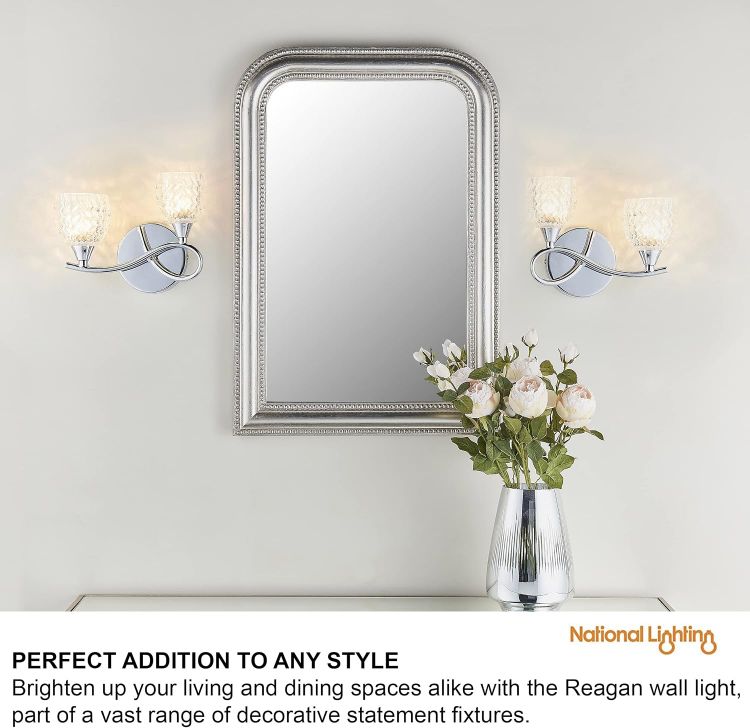 Picture of Decorative Wall Light – Dimmable Indoor Home Lights – Internal Wall Light with Patterned Glass – Led Sconce 33W Twin Wall Lamp – IP20 Rated Hallway Lamp – G9 Crystal Lampshade – Chrome 