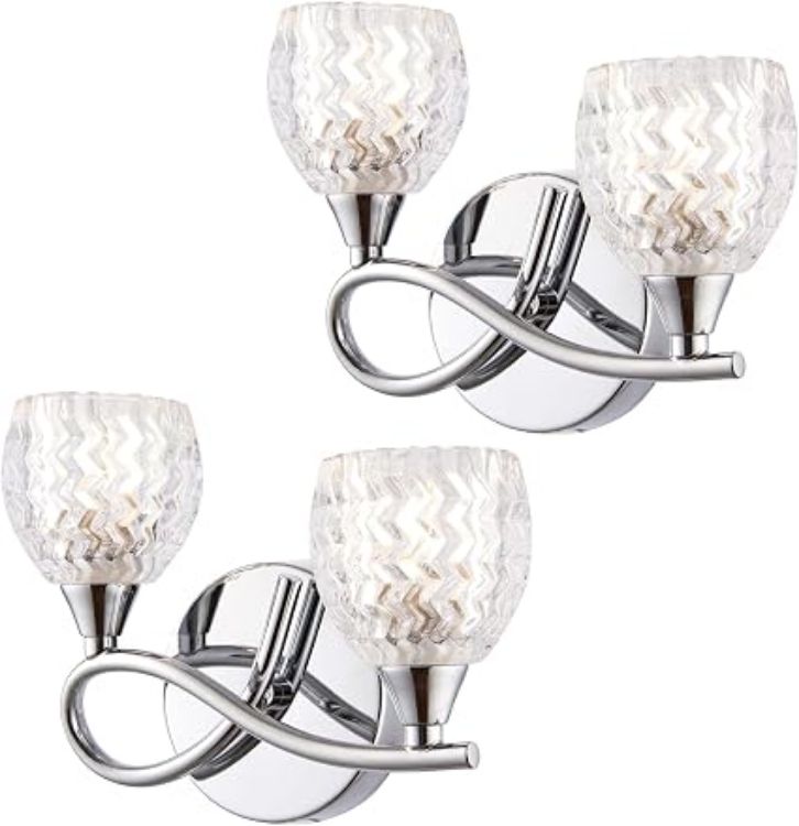 Picture of Decorative Wall Light – Dimmable Indoor Home Lights – Internal Wall Light with Patterned Glass – Led Sconce 33W Twin Wall Lamp – IP20 Rated Hallway Lamp – G9 Crystal Lampshade – Chrome 