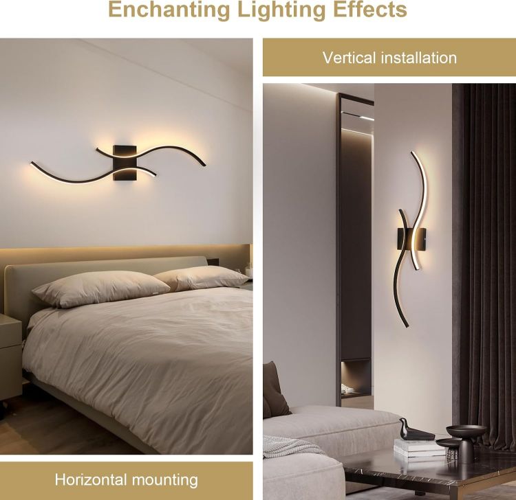 Picture of Modern LED Wall Lights Indoor, 27W LED Wall Light Warm White 3000K  80CM Long Wall Sconce for Bedroom Living Room Dining Room Corridor Hallway (Black)