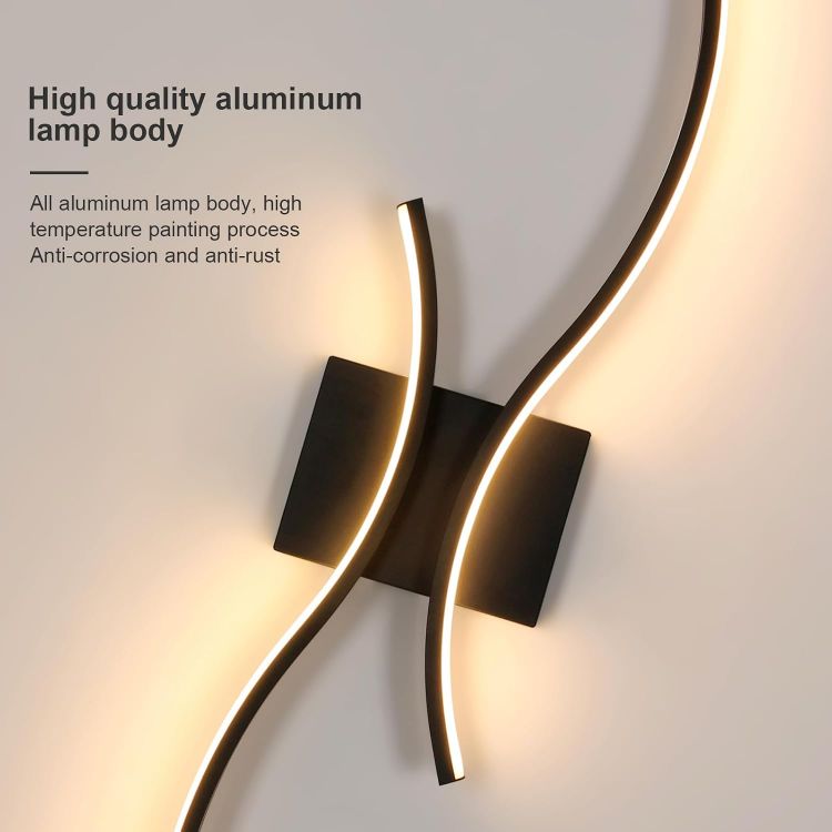 Picture of Modern LED Wall Lights Indoor, 27W LED Wall Light Warm White 3000K  80CM Long Wall Sconce for Bedroom Living Room Dining Room Corridor Hallway (Black)