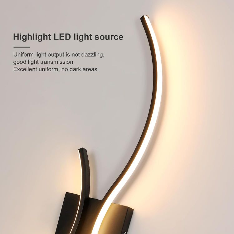 Picture of Modern LED Wall Lights Indoor, 27W LED Wall Light Warm White 3000K  80CM Long Wall Sconce for Bedroom Living Room Dining Room Corridor Hallway (Black)
