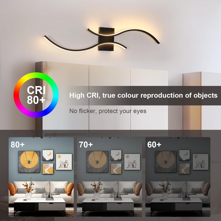 Picture of Modern LED Wall Lights Indoor, 27W LED Wall Light Warm White 3000K  80CM Long Wall Sconce for Bedroom Living Room Dining Room Corridor Hallway (Black)