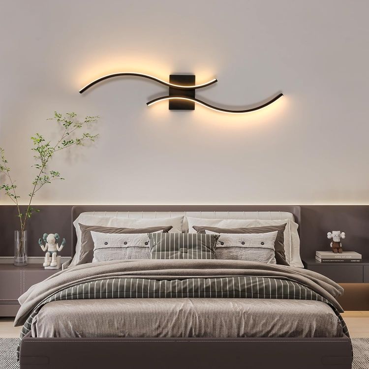 Picture of Modern LED Wall Lights Indoor, 27W LED Wall Light Warm White 3000K  80CM Long Wall Sconce for Bedroom Living Room Dining Room Corridor Hallway (Black)