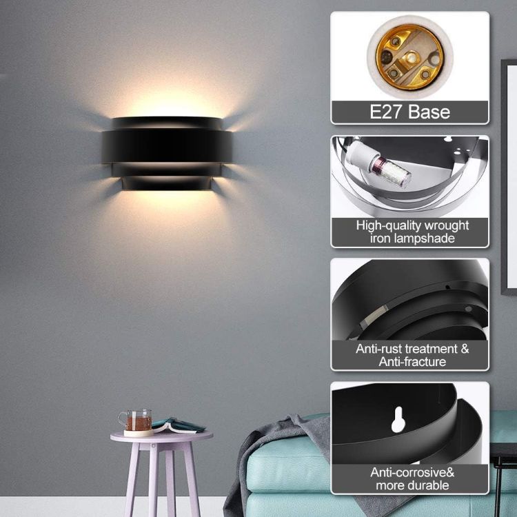 Picture of Black Wall Lights LED Up Down Modern Wall Lamp, 3000K Bulb Include  Indoor Wall Lights for Living Room Bedroom Corridor Hallway