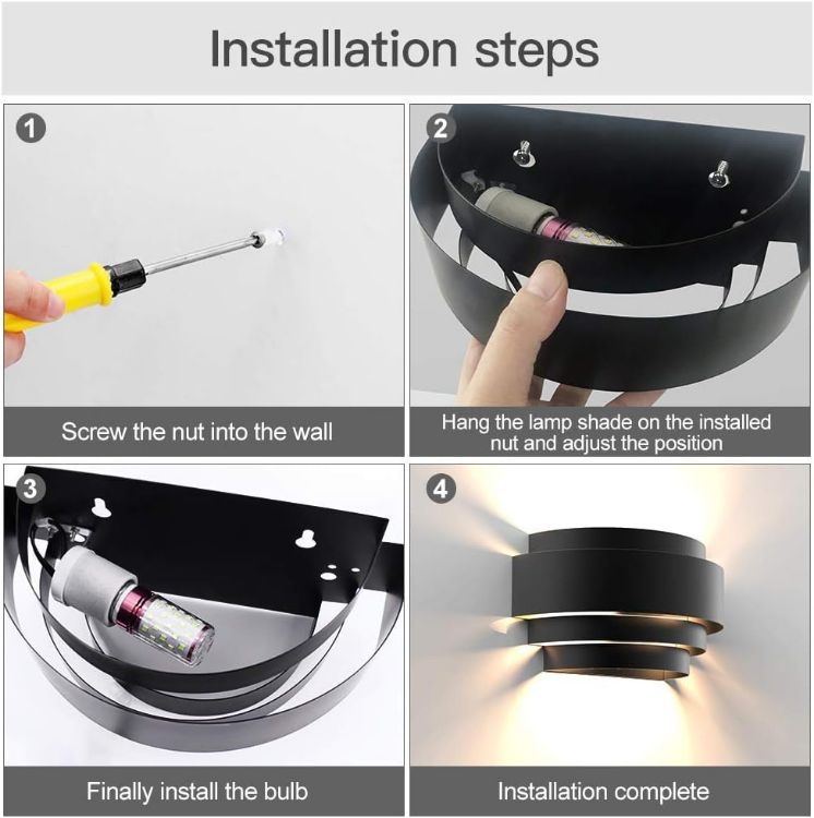 Picture of Black Wall Lights LED Up Down Modern Wall Lamp, 3000K Bulb Include  Indoor Wall Lights for Living Room Bedroom Corridor Hallway