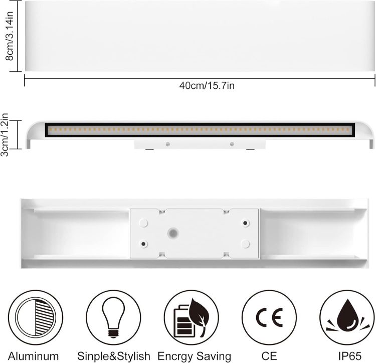 Picture of LED Wall Lights Indoor 40cm,2 Pack 16W Aluminum Wall Lamps 3000K Warm White Modern Style Up and Down Wall Light,Perfect for Bedroom Bathroom Living Room Hallway Kitchen Corridor Stairs (White)