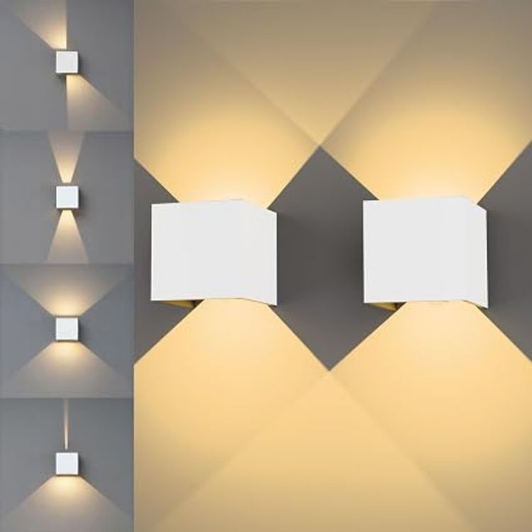 Picture of LED Wall Light Mains Powered 2pack,12W Up and Down Adjustable Beam 3000K Warm White Lights,Outdoor/Indoor IP65 Black Square Aluminium for Front Door,Garage,Porch,Living Room