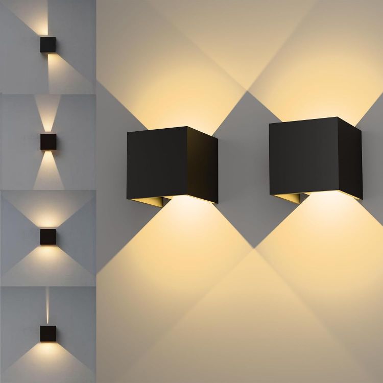 Picture of LED Wall Light Mains Powered 2pack,12W Up and Down Adjustable Beam 3000K Warm White Lights,Outdoor/Indoor IP65 Black Square Aluminium for Front Door,Garage,Porch,Living Room