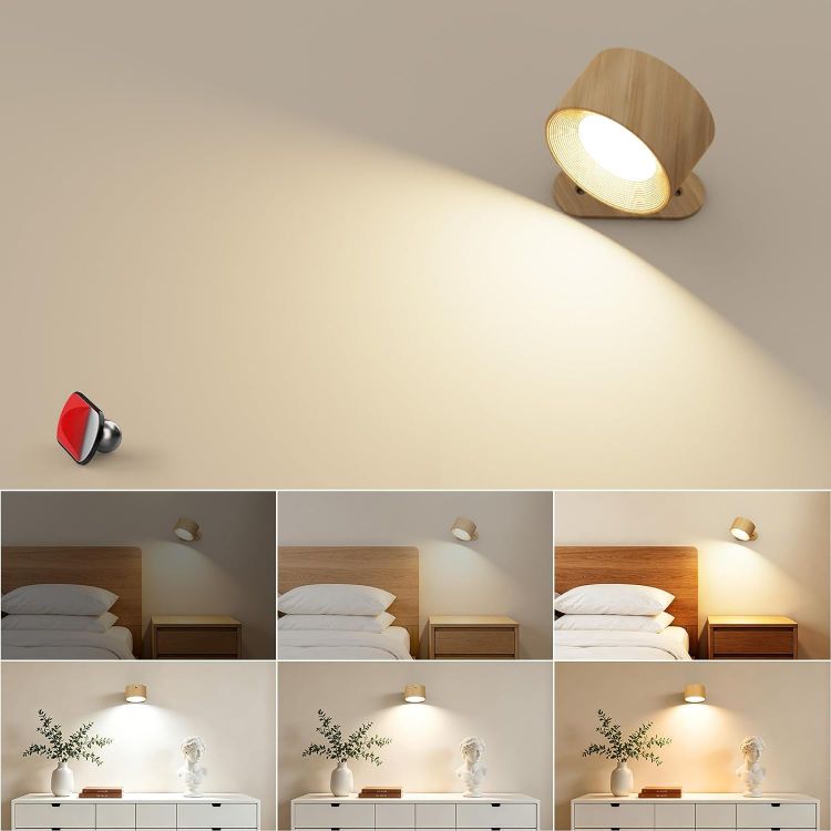 Picture of Battery Operated Wall Light, 1Pack LED Wall Lamp with 360°Adjustable Lighting Indoor Wall Light with 3 Color Modes 3 Brightness Levels Touch Control, Wall Mounted Lamp for Bedroom Reading Bedside