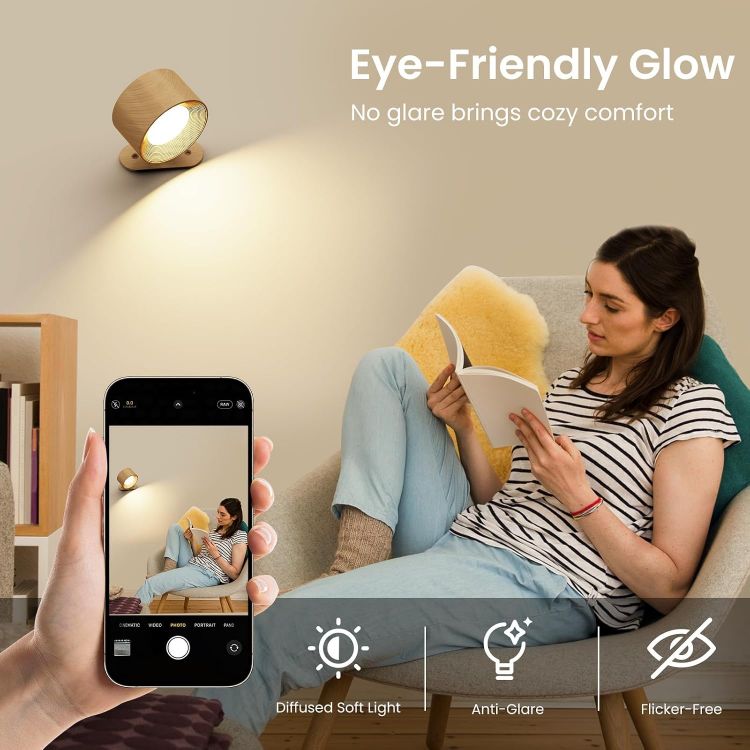 Picture of Battery Operated Wall Light, 1Pack LED Wall Lamp with 360°Adjustable Lighting Indoor Wall Light with 3 Color Modes 3 Brightness Levels Touch Control, Wall Mounted Lamp for Bedroom Reading Bedside