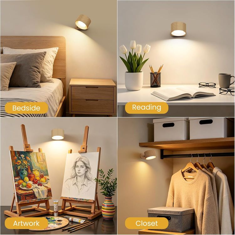 Picture of Battery Operated Wall Light, 1Pack LED Wall Lamp with 360°Adjustable Lighting Indoor Wall Light with 3 Color Modes 3 Brightness Levels Touch Control, Wall Mounted Lamp for Bedroom Reading Bedside